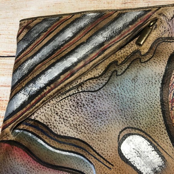 Allan Edward Vintage Leather Painted  Signed Clutc - Picture 9 of 11